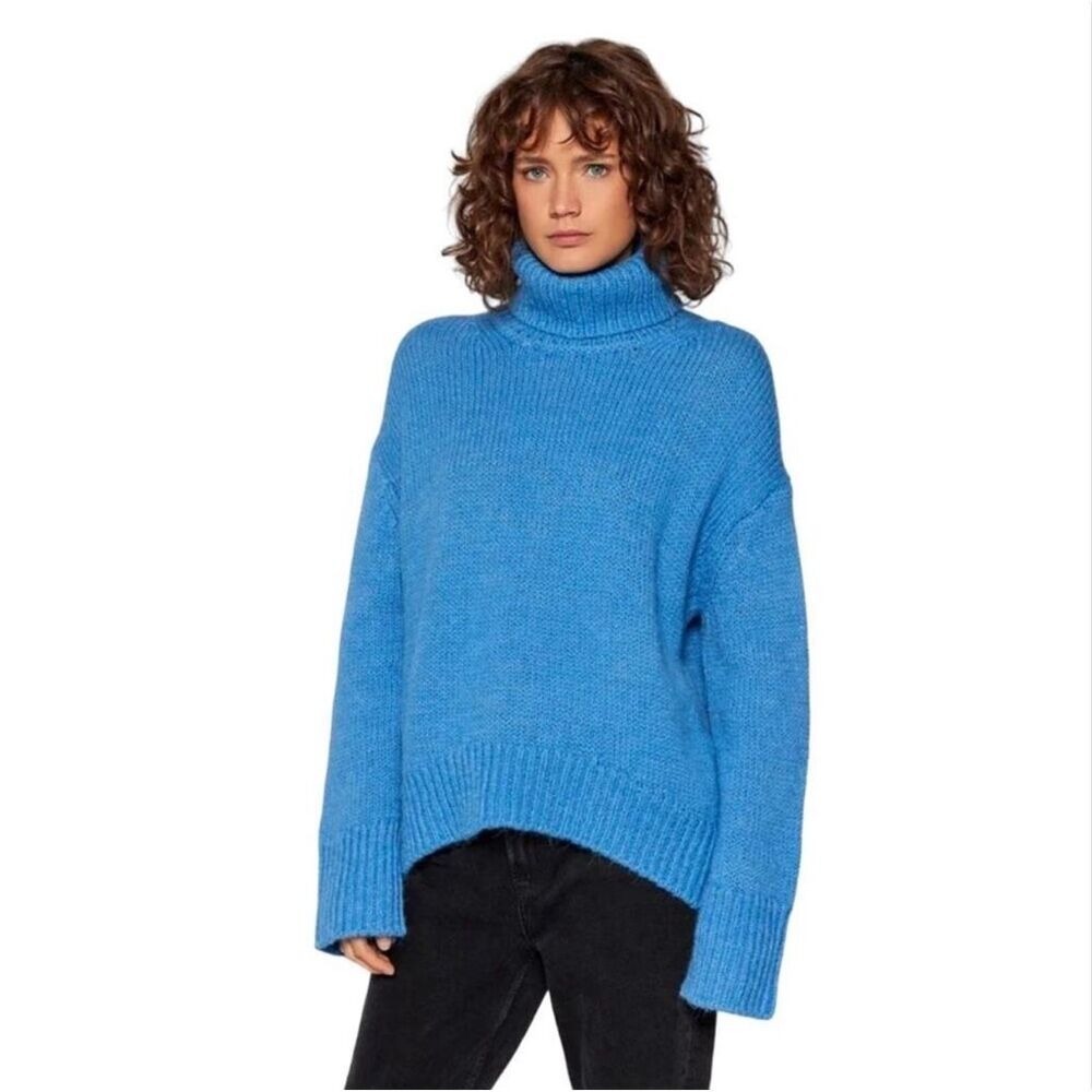 Nwot Samsoe Samsoe Molli Wool & Alpaca Blend Turtleneck Sweater In Lichen Blue S